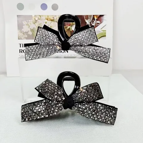 Large Bowknot Rhinestone Hair Claw Clip Luxury Sparkling Bow Shark Hair Clip Elegant Hair Accessories For Women Daily Party