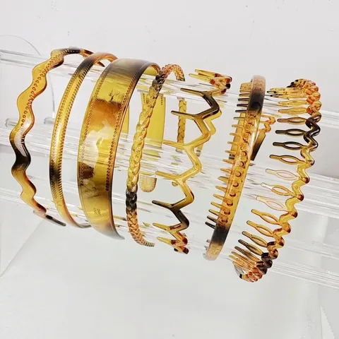 Cerchietto in Plastica Retro Motivo Tartarugato Ambra per Donna Largo Antiscivolo a Onda Seghettata Accessori per Capelli