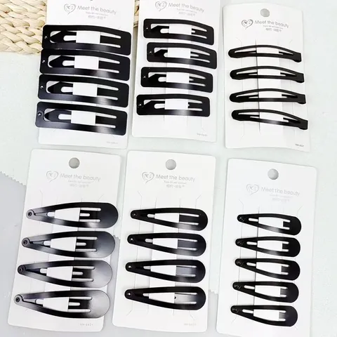 Mattschwarze Metall Snap Haarspangen Für Damen Koreanische Einfache Wassertropfen Quadratische Geometrische Form Täglich Haarschmuck Kopfschmuck