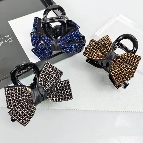 Strass Schleife Haarkralle Für Damen Elegante Schwarze Schleife Shark Clip Funkelndes Haar-Accessoire Für Party Alltag