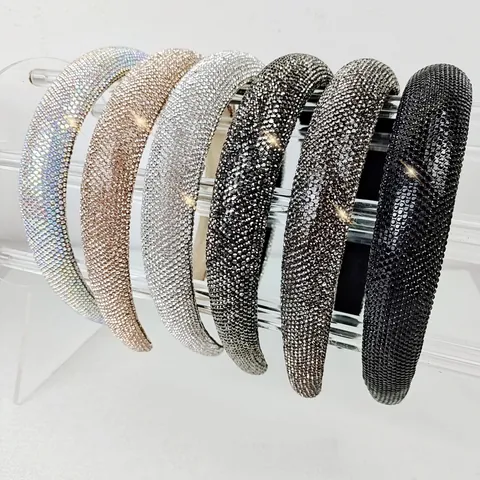Luxury Padded Full Rhinestone Headband For Women Sparkly High Top Wide Hair Band Retro Party Wedding Hair Accessories