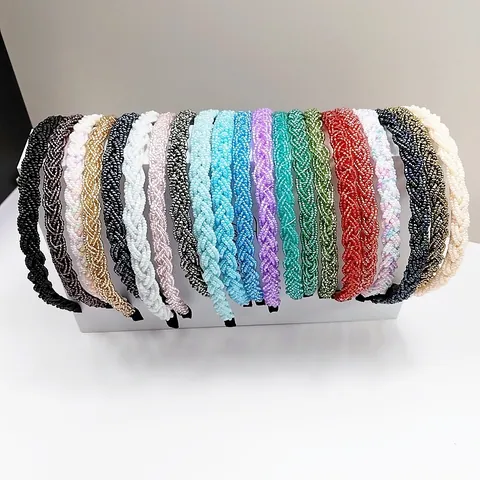 Diadema de Cuentas Trenzadas Hecha a Mano para Mujer Moda Minimalista Banda para Cabello Dulce Elegante Accesorios