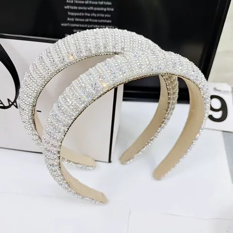 Luxury Padded Headband With Faux Pearls And Shiny Rhinestones High Skull Top Elegant Hair Hoop For Women Party Accessory