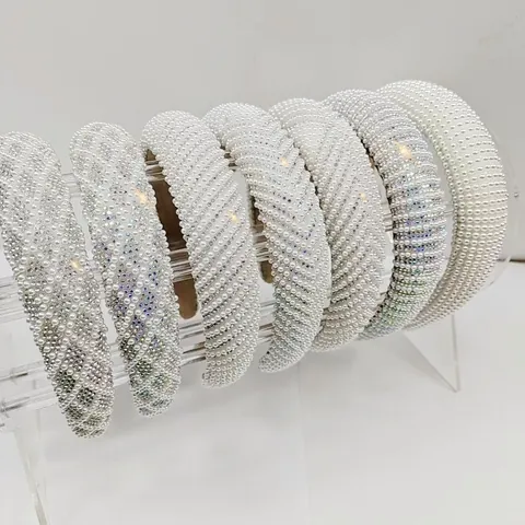 Serre-Tête Rembourré Élégant avec Künstliche Perles et Strass pour Femmes Bandeau Large en Éponge Haut de Tête Accessoires de Cheveux Mariage Fête
