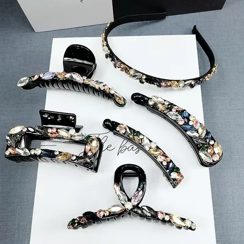 Luxus Geometrisch Strass Haarkralle Elegant Kunststoff Bunt Kristall Haarnadel Funkelnd Kopfschmuck Für Damen Lässig Party Accessoires