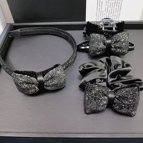 Elegante Pinza per Capelli con Fiocco in Strass Cerchietto con Fiocco in Velluto Elastico per Capelli Scintillante per Donna Gioielli per Capelli da Matrimonio Festa