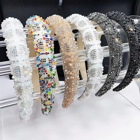 Diadema Barroca con Cristales y Strass Acolchada para Mujer Banda para el Cabello Ancha Brillante Accesorio de Moda Fiesta
