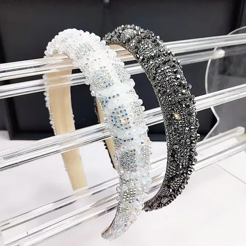 Diadema Barroca con Cristales y Strass Acolchada para Mujer Banda para el Cabello Ancha Brillante Accesorio de Moda Fiesta