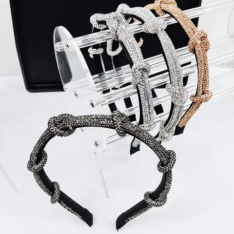 Luxury Knotted Rhinestone Headband For Women Full Inlaid Crystal Hair Band Elegant Wedding Party Fashion Hair Accessories