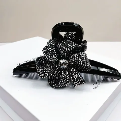 Elegant Rose Flower Hair Claw Clip For Women Shiny Rhinestone Large Shark Clip Resin Hair Accessories For Thick Hair Daily