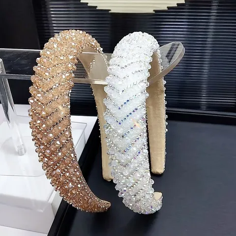 Vintage Crystal Rhinestone Padded Headband For Women Sparkling Sponge Wide Hairband Wedding Party Fashion Hair Accessories