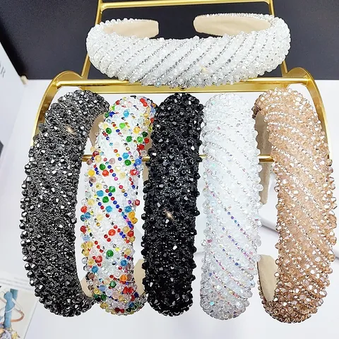 Luxury Full Rhinestone Padded Sponge Headband For Women Bohemian Crystal Inlaid Wide Hair Hoop Fashion Daily Party Accessories