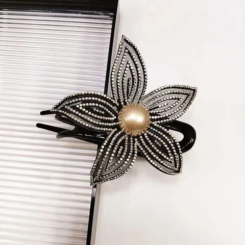 Elegant Flower Hair Claw Rhinestone Faux Artificial Pearl Resin Hair Clip For Women Wedding Banquet Decorative Fashion Headwear
