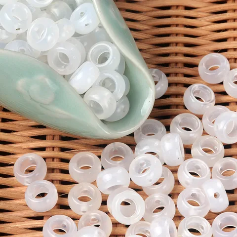 12mm Großloch Weißer Achat Abakus Perlen 6mm Loch Naturstein Zwischenperlen Lose Perlen Für DIY Armband Halskette Schmuckherstellung
