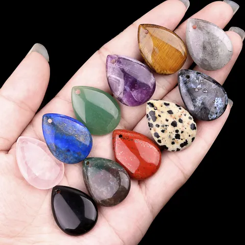 Natural Teardrop Semi-Precious Stone Pendant Only (Without Chain) For DIY Jewelry Making Polished Crystal Gemstone Charms With Pre-Drilled Hole