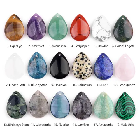 Natural Teardrop Semi-Precious Stone Pendant Only (Without Chain) For DIY Jewelry Making Polished Crystal Gemstone Charms With Pre-Drilled Hole