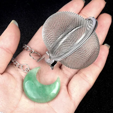 304 Stainless Steel Moon Tea Infuser With Natural Crystal Stone Moon Pendant For Loose Leaf Tea Filter Strainer Kitchen Decor