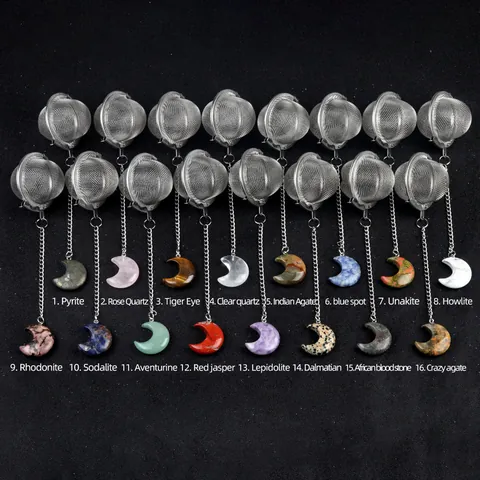 304 Stainless Steel Moon Tea Infuser With Natural Crystal Stone Moon Pendant For Loose Leaf Tea Filter Strainer Kitchen Decor