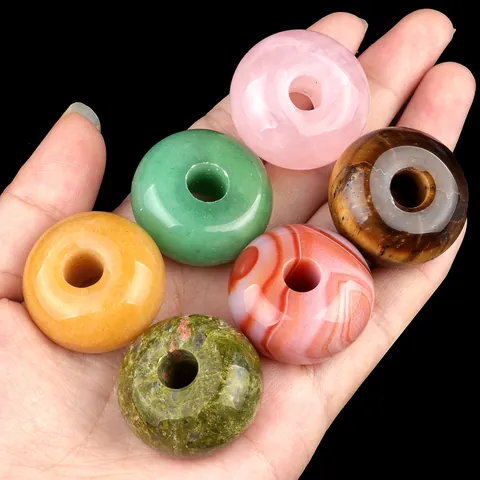 Natural Stone Agate Crystal Large Hole Donut Beads Polished Pi Disc Pendant For Necklace Bracelet Making DIY Jewelry Findings Unisex