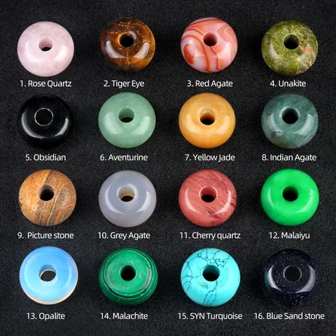 Natural Stone Agate Crystal Large Hole Donut Beads Polished Pi Disc Pendant For Necklace Bracelet Making DIY Jewelry Findings Unisex