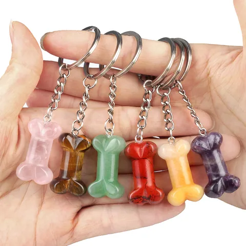 Portachiavi a Forma di Osso in Pietra Naturale Lega Pietra Semipreziosa Ciondolo Borsa Decorazione per Animali DIY Gioielli Materiale Regalo Accessorio