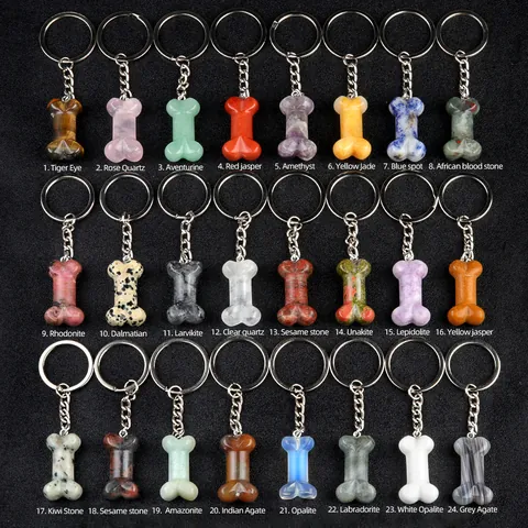 Portachiavi a Forma di Osso in Pietra Naturale Lega Pietra Semipreziosa Ciondolo Borsa Decorazione per Animali DIY Gioielli Materiale Regalo Accessorio
