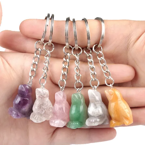 Llavero de Talla de Animales de Piedra Natural Colgante de Cristal Ágata Forma de Pájaro Rana Decorativo para Bolso Regalo