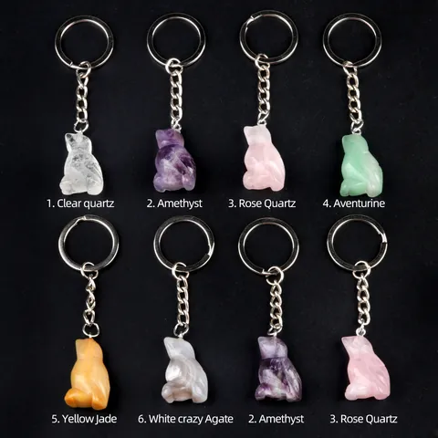 Llavero de Talla de Animales de Piedra Natural Colgante de Cristal Ágata Forma de Pájaro Rana Decorativo para Bolso Regalo
