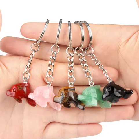 Natural Crystal Stone Dolphin Keychain Hand Carved Animal Pendant Agate Quartz Key Ring Bag Charm Gift For Women Men