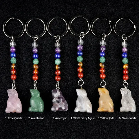 Natural Stone Bird Animal Carving Keychain Chakra Beads Healing Crystal Yoga Jewelry Key Ring For Women Men Gift