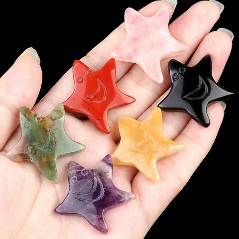 Natural Crystal Agate Stone Carved Smile Seastar Loose Stone Pentagram No Hole DIY Jewelry Making Craft Decoration Healing Stone