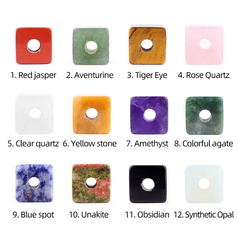 16mm Quadratisch Naturstein Amethyst Achat Perlen Großloch DIY Schmuckzubehör Tigerauge Rosenquarz Polierte Steine