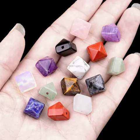 Perles de Pyramide en Pierre de Cristal Naturel 10mm pour la Fabrication de Bijoux Améthyste Œil de Tigre Quartz Rose