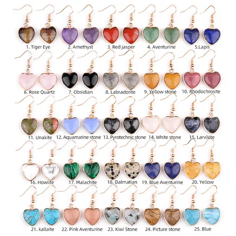 Heart Shape Natural Stone Gemstone Drop Dangle Earrings Gold Plated Alloy Bohemian Crystal Agate Dangle Hook Earrings Jewelry For Women
