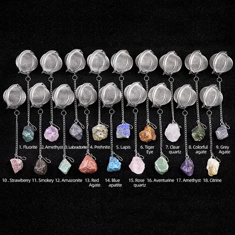 304 Stainless Steel Mesh Tea Infuser With Natural Stone Crystal Pendant For Loose Leaf Tea Spice Soup Seasoning Filter Strainer