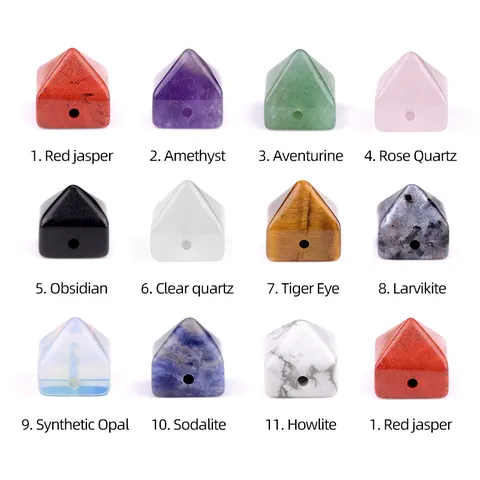 Perles de Pyramide en Pierre de Cristal Naturel 10mm pour la Fabrication de Bijoux Améthyste Œil de Tigre Quartz Rose