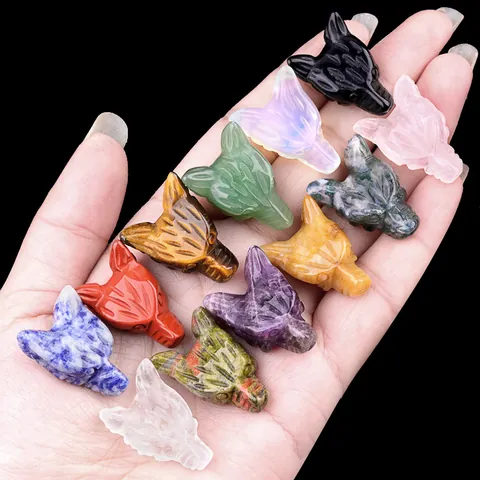 Natuurlijke Amethist Tijgeroog Rozenkwarts Gesneden Wolfskop Dier Hanger Genezing Kristal Steen Kleine Figuur Bureau Ornament