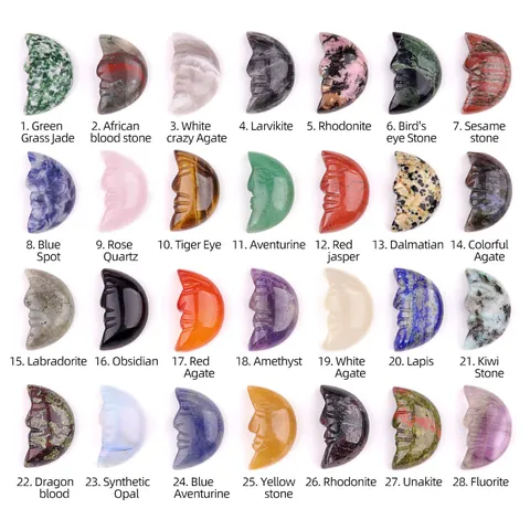 Natural Stone Crescent Moon Face Carved Pendants Crystal Healing Stones DIY Jewelry Making Accessories Agate Moon Face Charm
