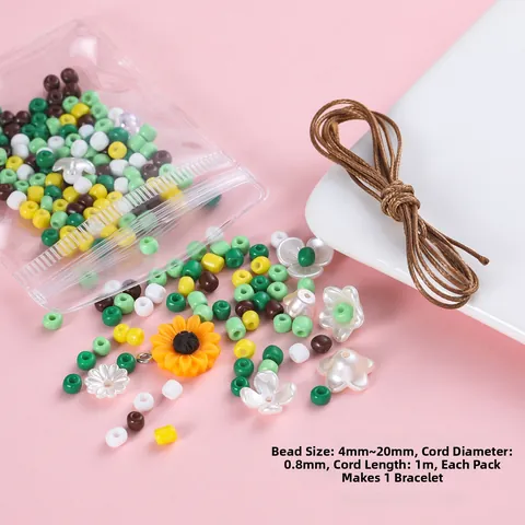 DIY Jewelry Making Kit Mixed Acrylic Glass Beads Flower Butterfly Shapes With Wax Thread For Bracelet Phone Chain Craft