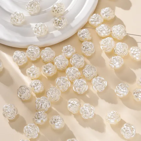 High Glossy ABS Rose Flower Loose Beads 3D Petal Artificial Pearl Luster DIY Bracelet Necklace Jewelry Making Finding Craft Beads