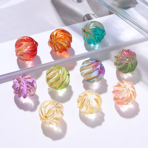 Transparent Iridescent Lampwork Spiral Beads Gold Painted Watermelon Shape Loose Beads For DIY Bracelet Necklace Making Jewelry Accessories