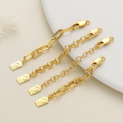 18K Gold Plated Copper Extension Chain DIY Jewelry Findings Lobster Clasp Engraved Tag Queen Elizabeth II Heart Pendant