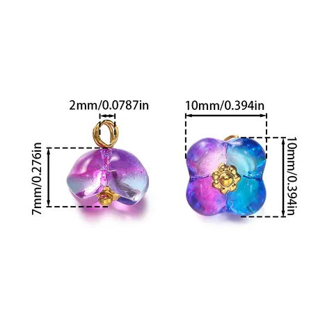 Transparent Colored Glaze Four Petal Flower Pendant Handmade DIY Jewelry Findings Alloy Copper Glass Flower Charms