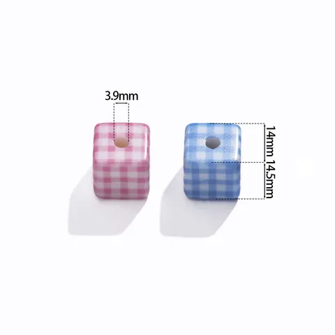Perline Sciolte in Acrilico a Cubo con Trama Scozzese 14mm Perle Quadrate Fai-da-Te per Creazione Gioielli Collane Bracciali