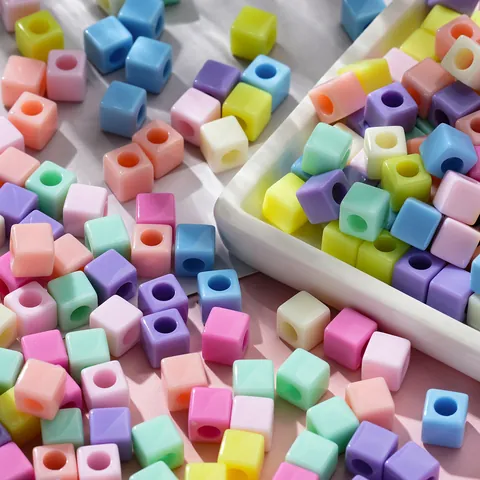 Square Acrylic Loose Beads Macaron Color Large Hole Cube Beads For Handmade DIY Bracelet Necklace Jewelry Making Findings
