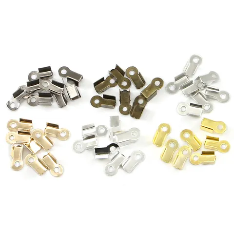 Iron Crimp Ends With Loops Cord End Caps Jewelry Findings Connectors For Bracelet Necklace Handmade DIY Crafting Supplies