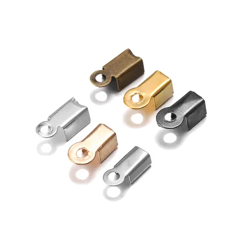 Iron Crimp Ends With Loops Cord End Caps Jewelry Findings Connectors For Bracelet Necklace Handmade DIY Crafting Supplies