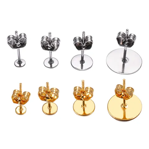 Stainless Steel Earring Posts With Butterfly Backs Flat Pad Round Base DIY Jewelry Making Findings Accessories For Earrings