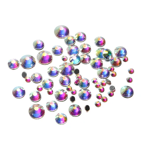 AB Aurora Borealis Round Flatback Glass Rhinestones For Nail Art DIY Craft Jewelry Making Decoration Faceted Sparkle