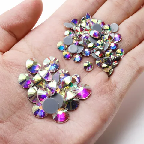 AB Aurora Borealis Round Flatback Glass Rhinestones For Nail Art DIY Craft Jewelry Making Decoration Faceted Sparkle